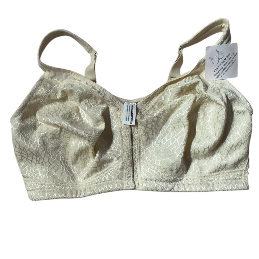 Cream Supportive Bra with Textured Finish and Front Closure